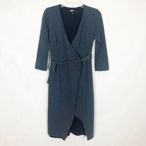 Slate & Willow True Wrap Blue Ribbed  Asymmetrical Size Small 3/4 Sleeves